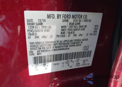 2014 Ford Edge Sel z USA, uszkodzony, nr VIN 2FMDK4JC8EBB86254